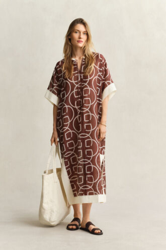 Katoen-zijde kaftan met monogram