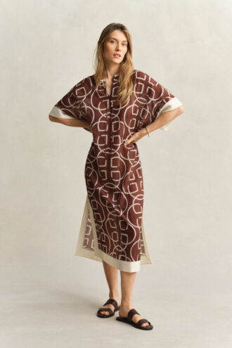 Katoen-zijde kaftan met monogram