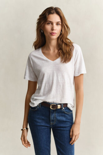 Linnen T-shirt met V-hals