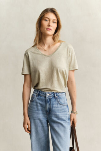 Linnen T-shirt met V-hals