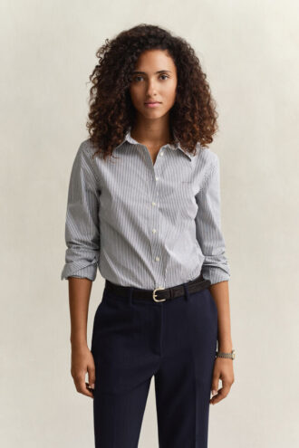 Slim fit gestreept popeline overhemd