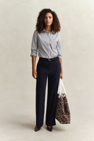 Slim fit gestreept popeline overhemd